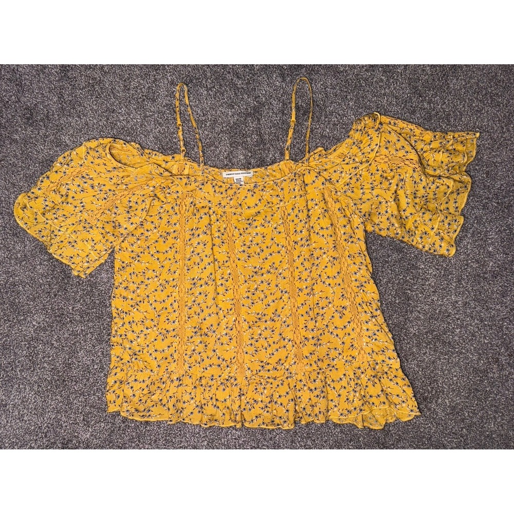 American Eagle Outfitters Women's Yellow Floral Off-The-Shoulder Top XS - NWT‎